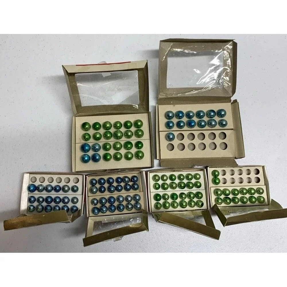 Vintage Mini Mercury Ornament Lot With Boxes Blue Green Prop Box Shiny Brite